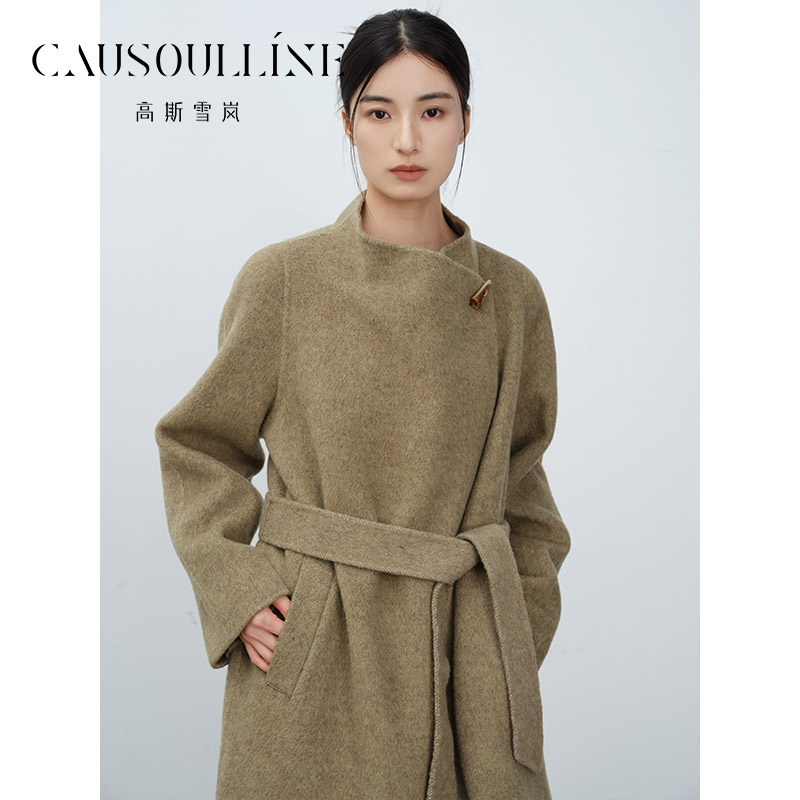 高斯雪岚（9月活动）中长款大衣简约系带外套女24412637
