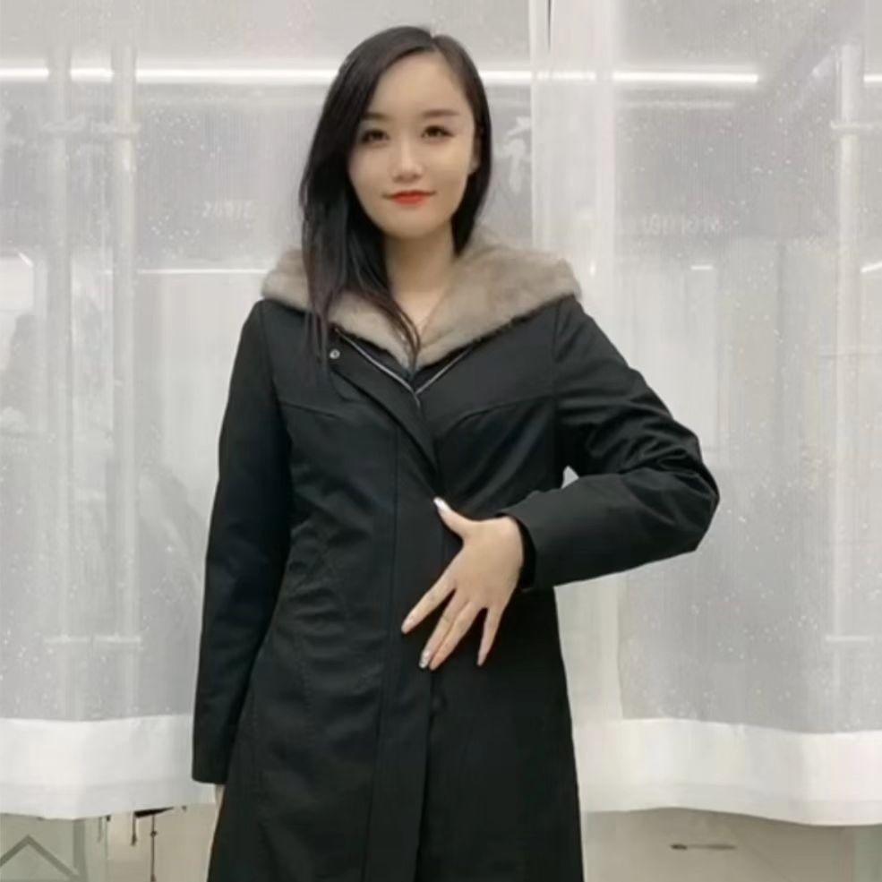 2022新款   进口水貂  女士中长款派克服