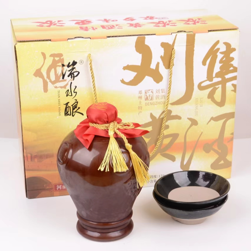 湍水酿手工纯粮酿造刘集黄酒2坛（3斤/坛装）礼盒一箱配2个黑瓦碗