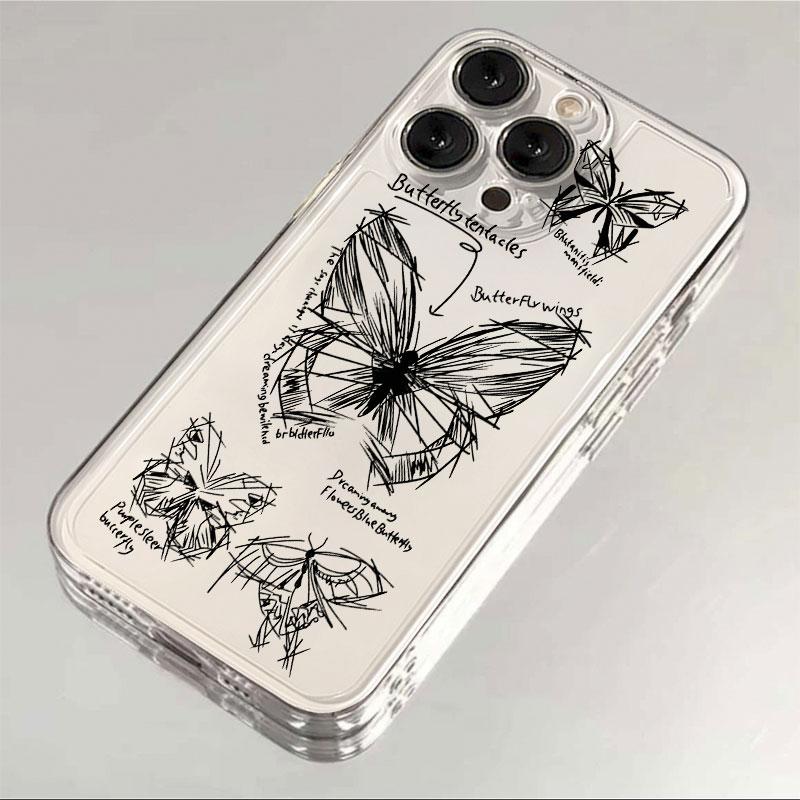 线稿蝴蝶苹果15手机壳iPhone14promax新7/8plus软壳13/12/11/xr/6