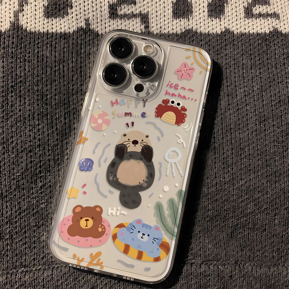 水獭和猫熊苹果15手机壳iPhone14promax新7/8plus软壳13/12/11/xr