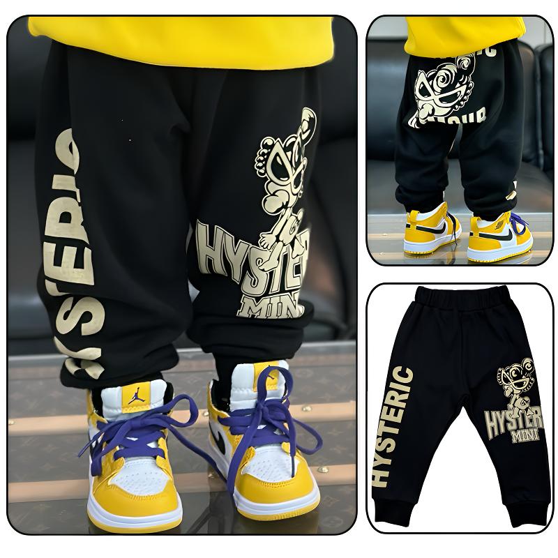 童装秋冬款儿童万圣节HYS加绒裤大PP黑色爆温垮裤百搭保暖防风