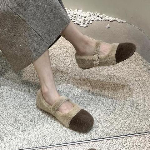 法式玛丽珍毛毛鞋仙女温柔2023年新款秋冬季外穿加绒豆豆棉鞋单鞋