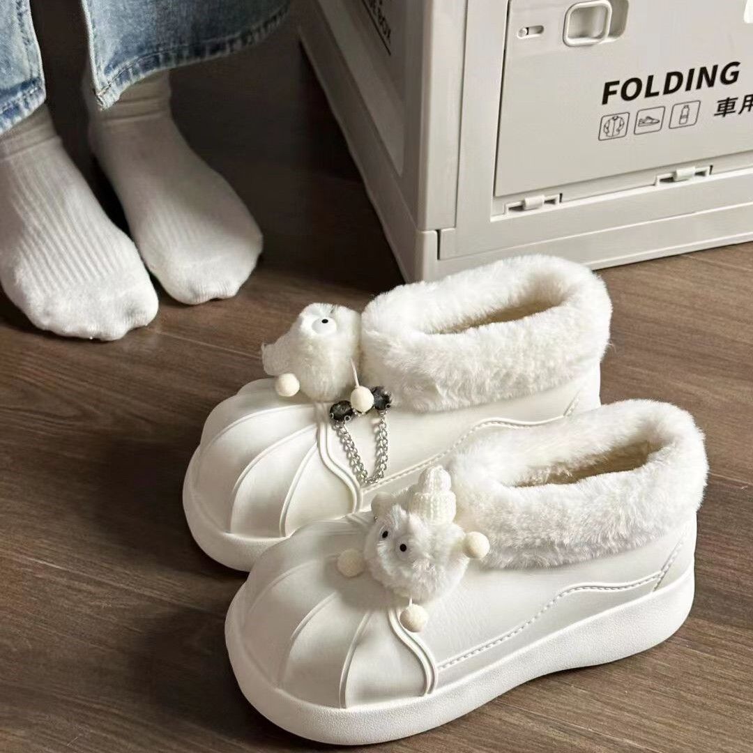 白色保暖厚底雪地靴女冬外穿加绒加厚2023新款可爱防水防滑棉鞋子
