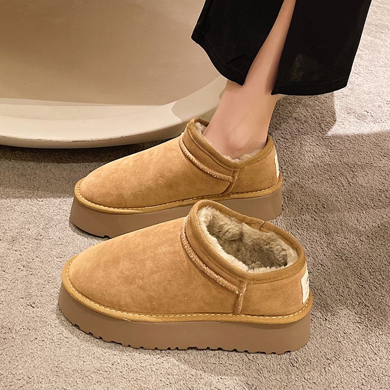 雪地靴女厚底外穿2023冬季新款皮毛一体短筒靴加厚保暖东北大棉鞋