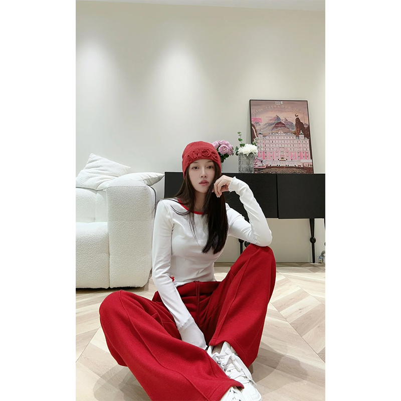 辣妹小众修身显瘦设计感上衣女2024冬季新款高腰抽绳小个子阔腿裤