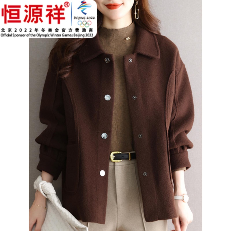恒源祥集团秋冬季女士短款小个子外套2023新款宽松毛呢呢子百搭加