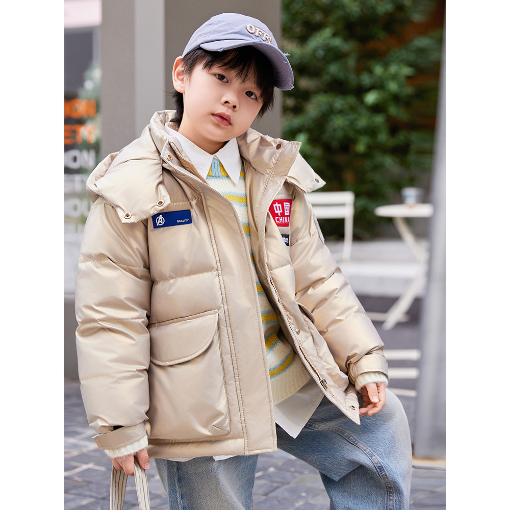 巴拉巴拉童年2023新款儿童男童羽绒服中大童装免洗冬季加厚亮面短