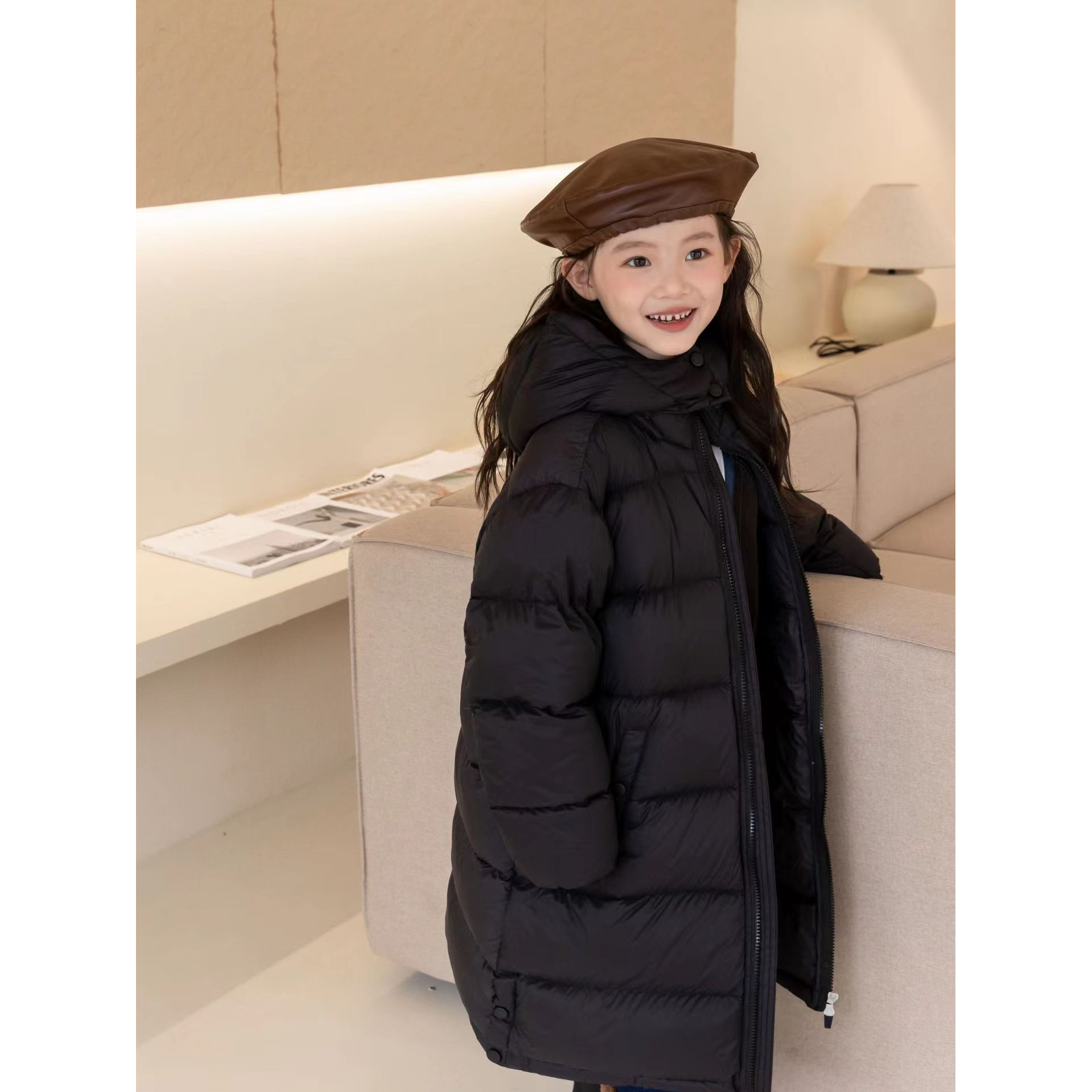 巴拉巴拉童年儿童羽绒服中长款男女童2023冬季新款加厚保暖90白鸭