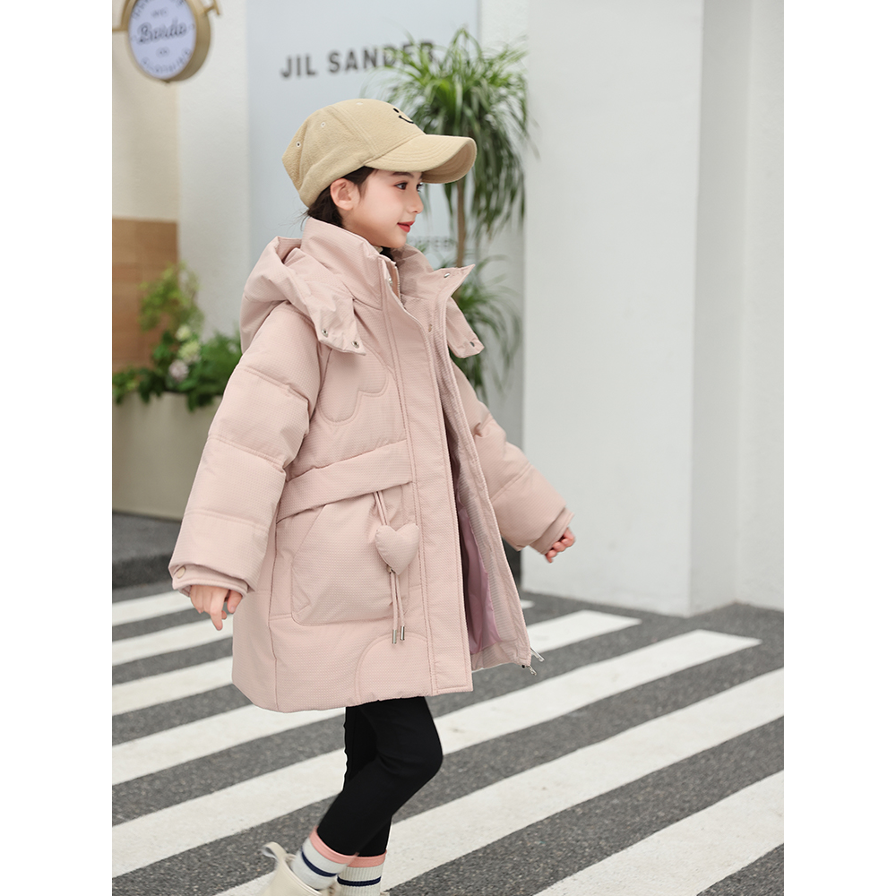 巴拉巴拉童年儿童羽绒服女童中长款2023冬季新款中大童白鸭绒加厚