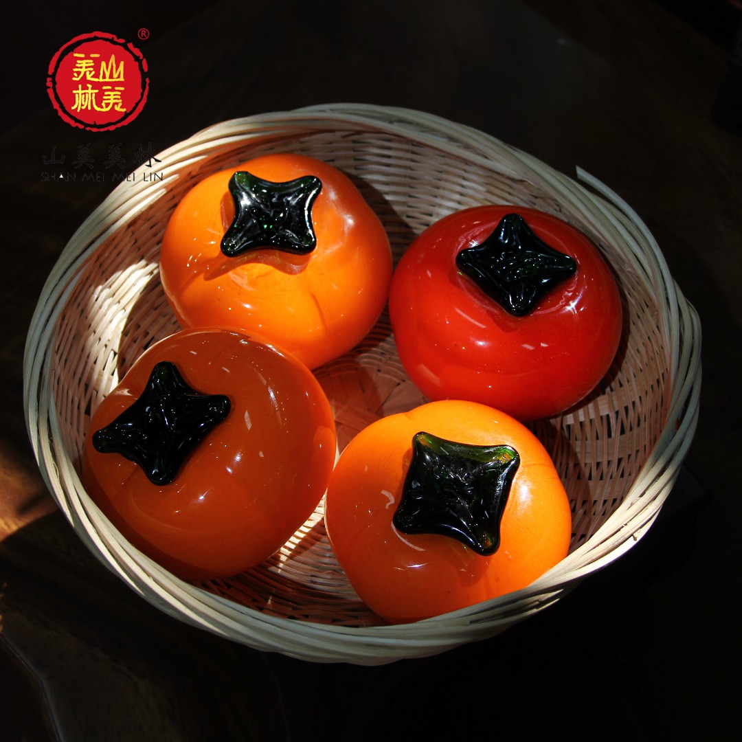 【山美美林】柿柿如意  心想柿成  纯手工制作创意桌面家用琉璃摆件