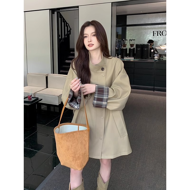 Benview羽绒内胆风衣外套女2024年秋冬新款休闲小个子中长款大衣