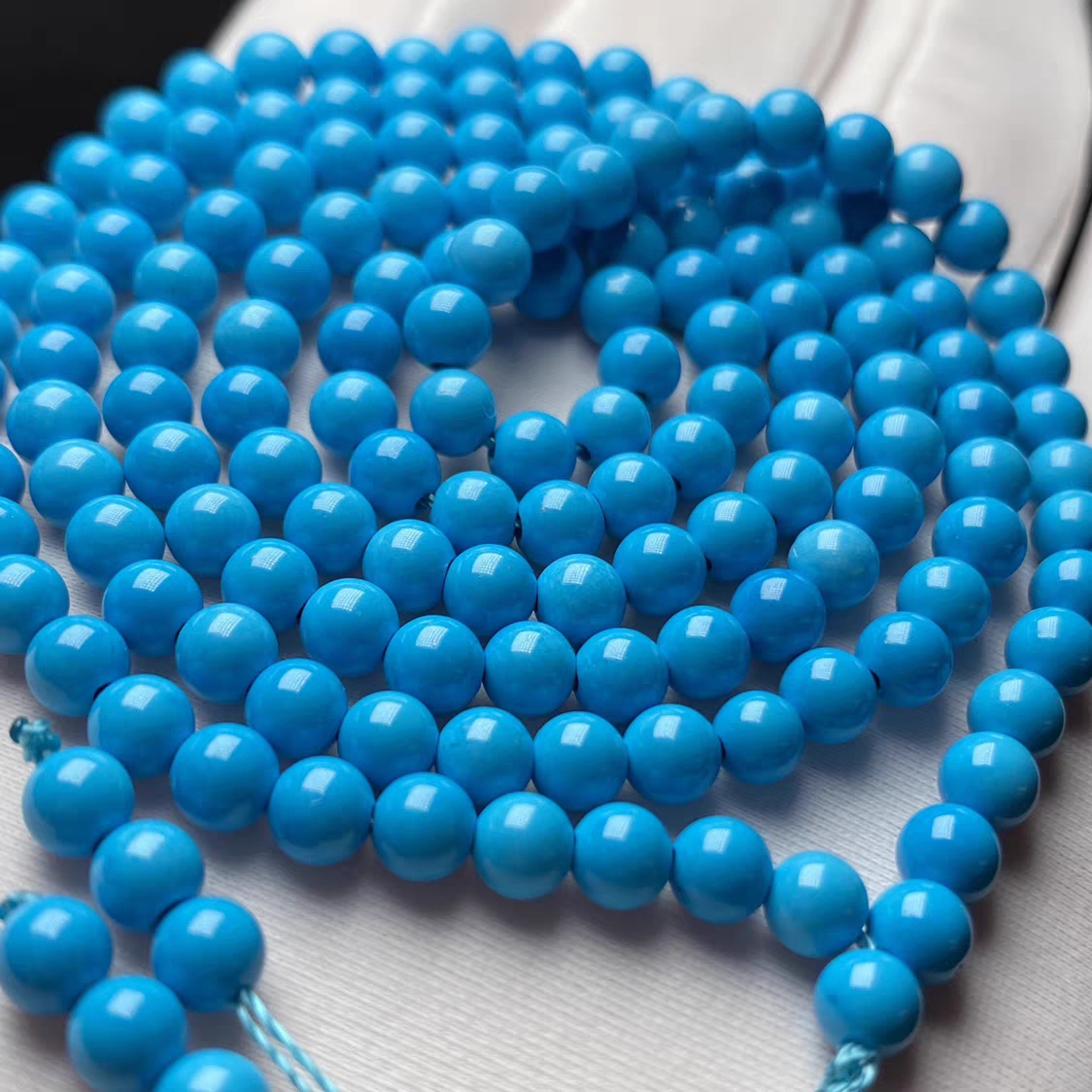 湖北原矿天然云盖高瓷蓝绿松石6mm圆珠项链108佛珠手串