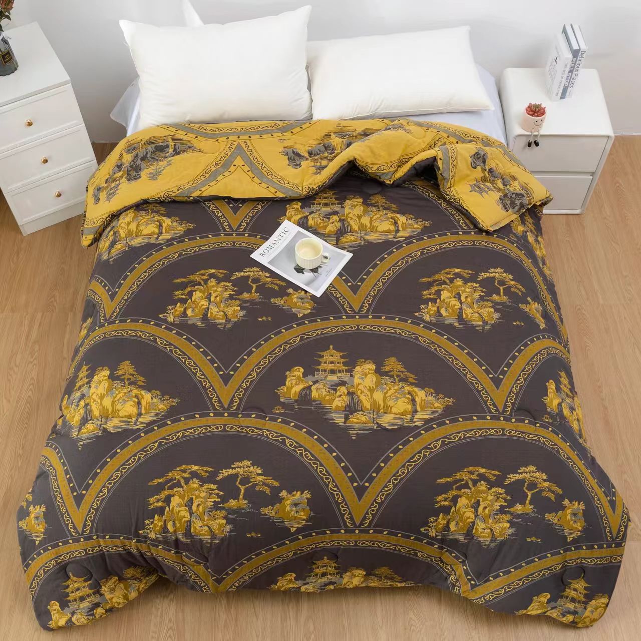 单人【黑金玉树被子】1.5*2.0高端A类亲肤柔软透气纯棉机洗四季保暖