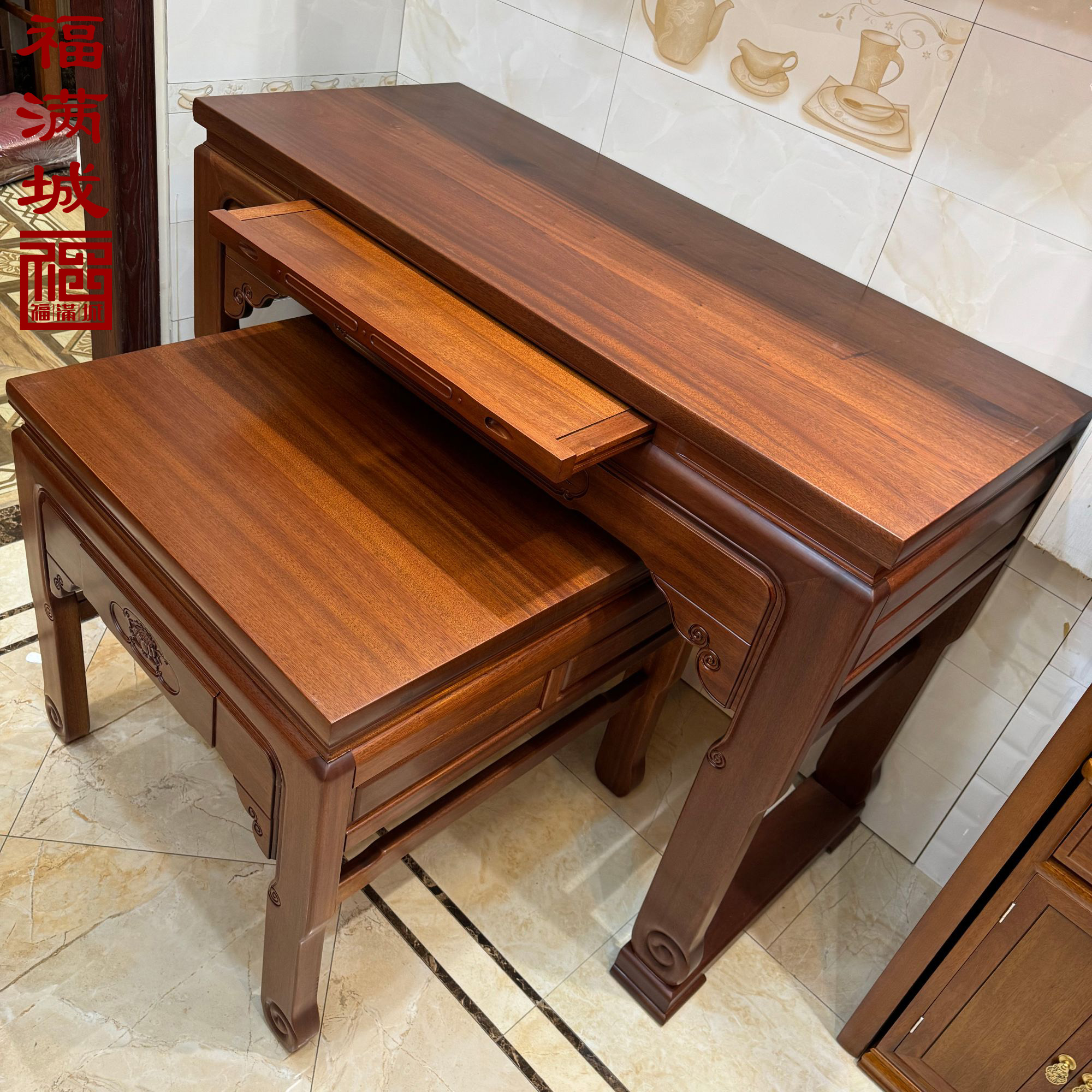 福满城红花纯原木方桌家用客厅玄关中式新款中堂桌