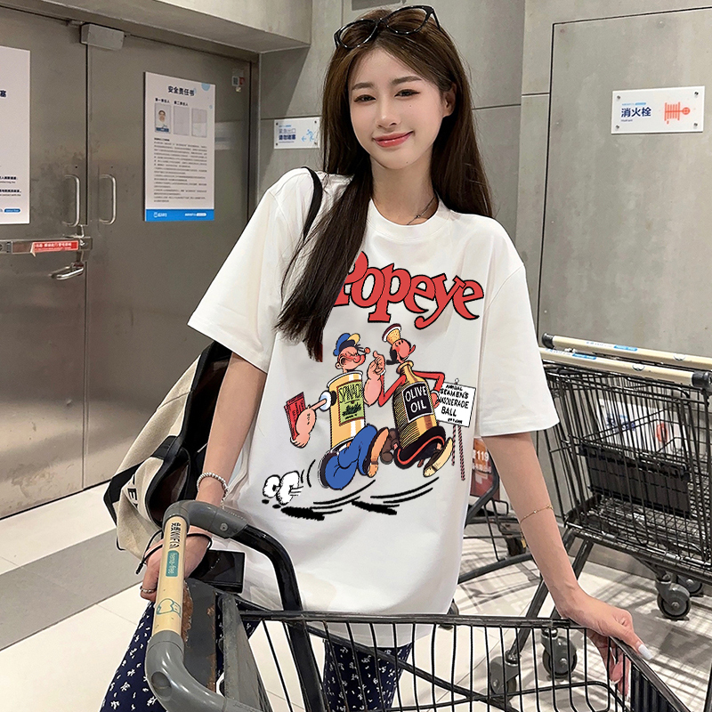 大力水手ins港风洋气女装上衣纯棉短袖T恤情侣款潮牌百搭圆领半袖