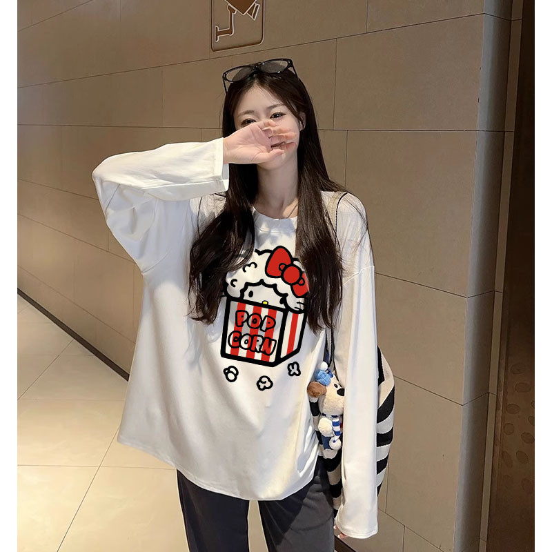 重磅纯棉百搭港风潮牌t恤ins高级感洋气女装上衣圆领休闲长袖潮T