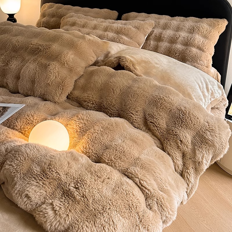 冬季加绒高克重兔毛牛奶绒被套单件x单人加厚.双面绒被罩
