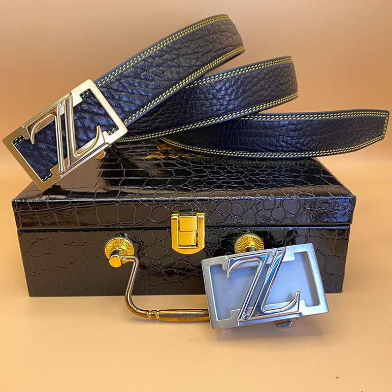 【双线野牛皮纹自动扣】新款男士牛皮腰带真皮商务内穿皮带Z字裤带