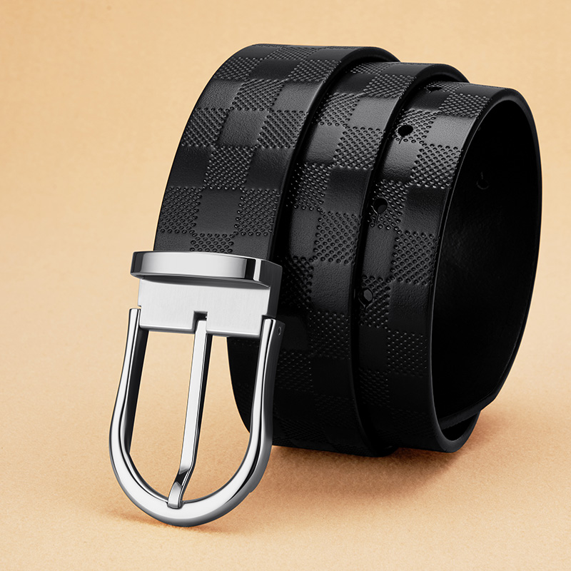 AVCEN男士轻奢百搭不锈钢针扣腰带整张头层牛皮时尚皮带潮流裤带