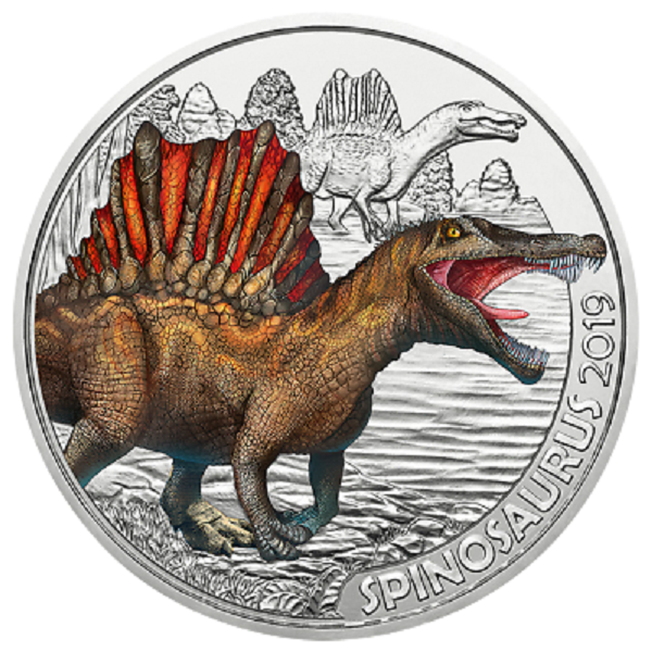 法定货币2019年恐龙系列1棘龙3欧彩色夜光纪念币正品保真