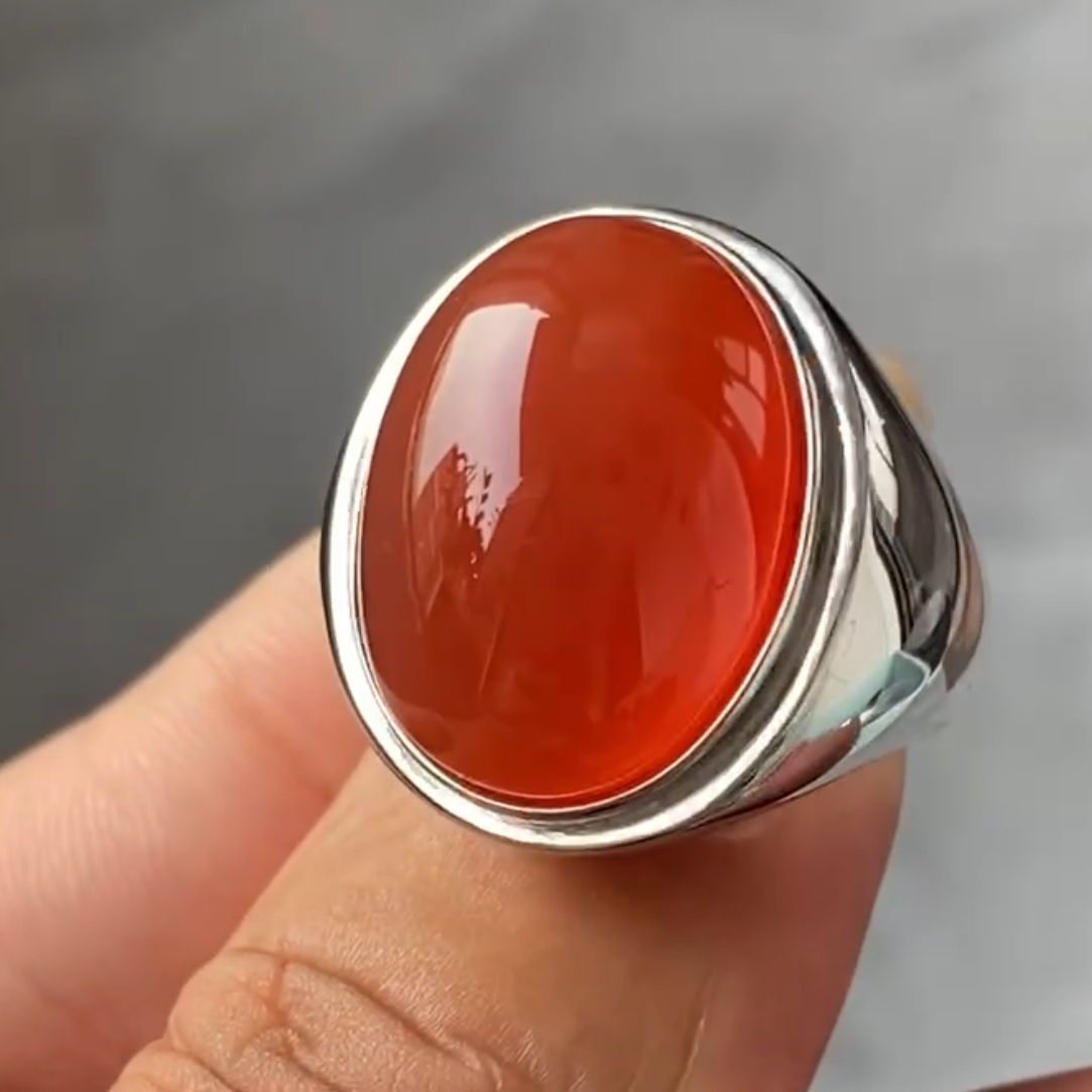 天然南红玛瑙925银活口戒指