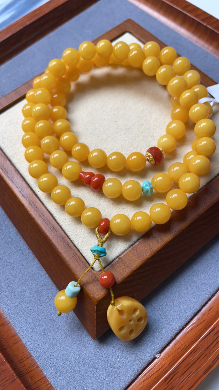 纯天然蜜蜡手串多圈