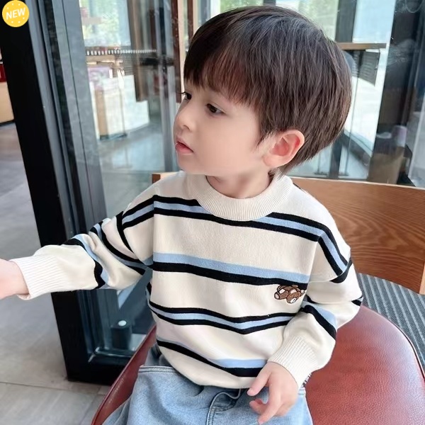 吗咔吧咔2023新款柔软密织亲肤亲肤新款条纹针织衫薄款春秋宝宝儿