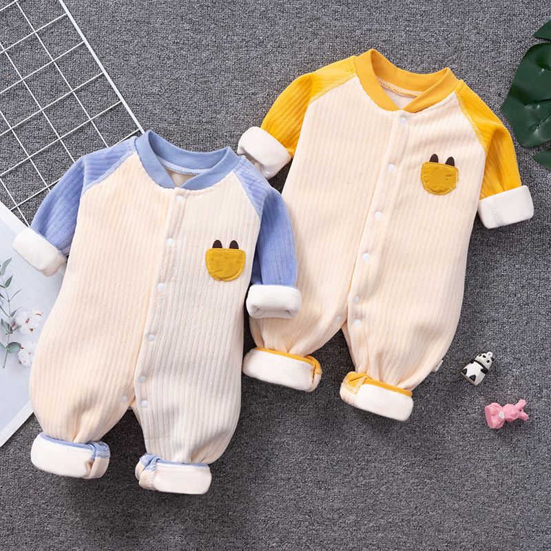 吗咔巴卡婴儿加绒连体衣秋冬款哈衣双面绒保暖衣新生幼儿睡衣男