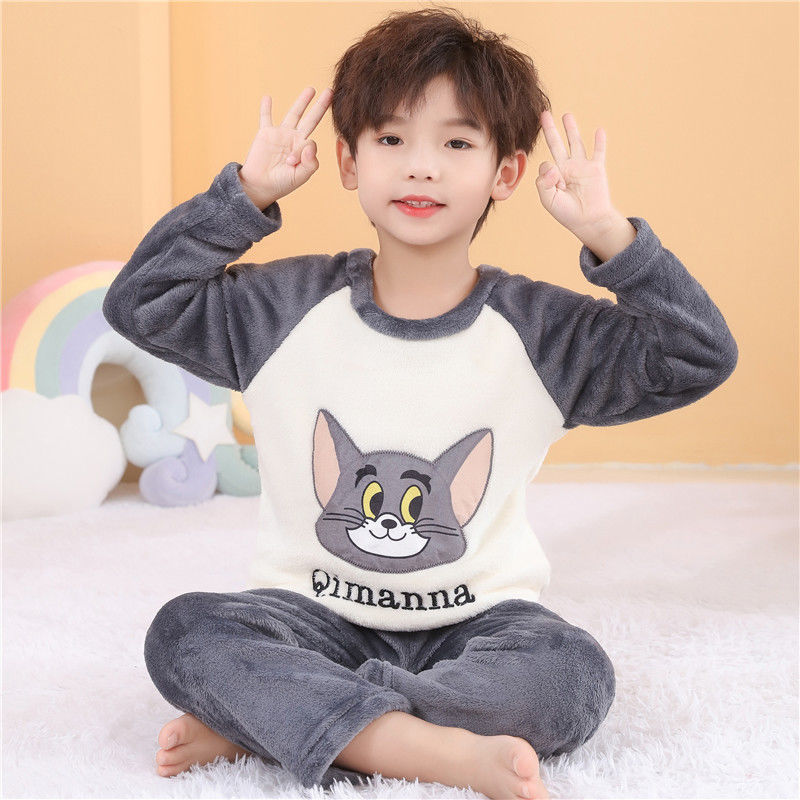 吗咔巴卡秋冬季儿童睡衣加厚珊瑚绒卡通小孩男童宝宝保暖法兰绒
