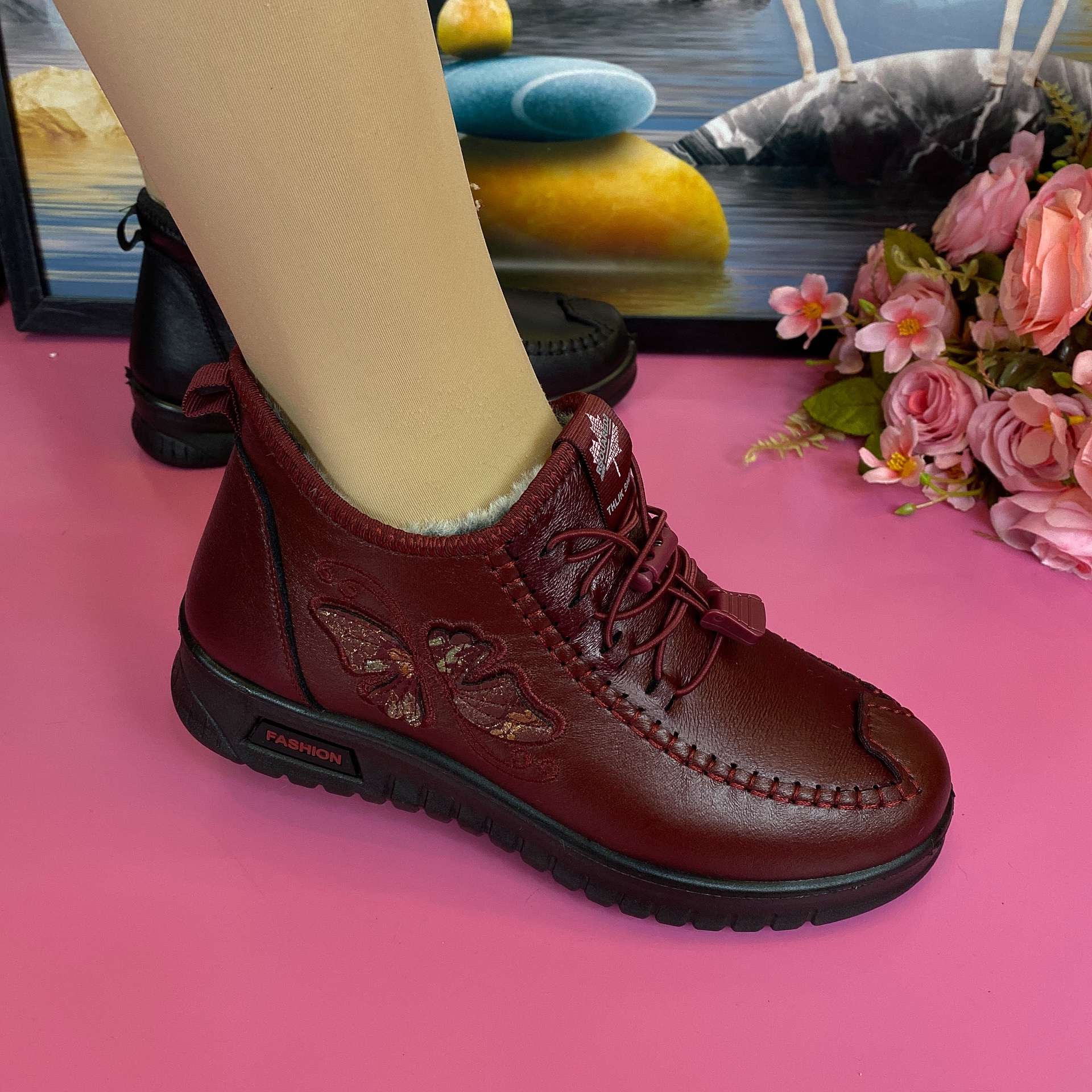 冬季新款加绒加厚妈妈鞋D23-15软底