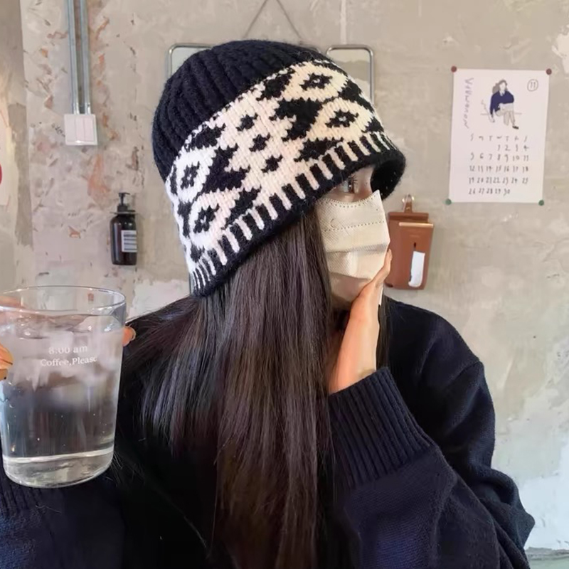 【韩系菱格冷帽】网红设计师款秋冬保暖针织帽子女显脸小包头帽女