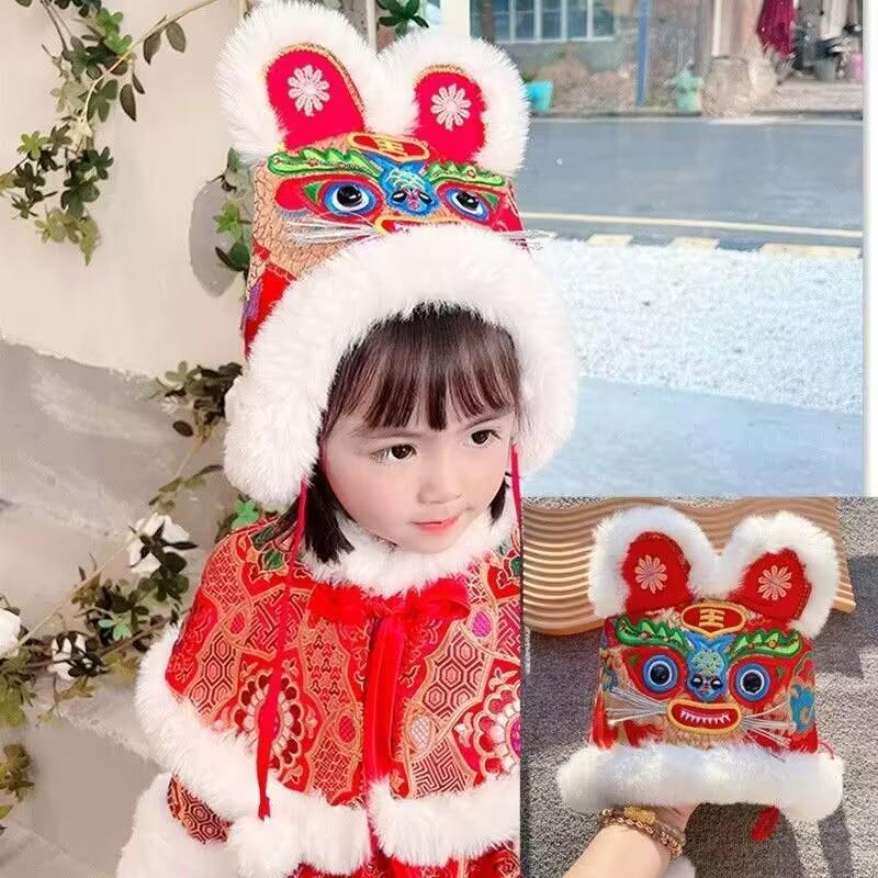 新年龙帽子成人儿童可爱龙角帽冬季保暖国朝汉服拜年服创意虎头帽