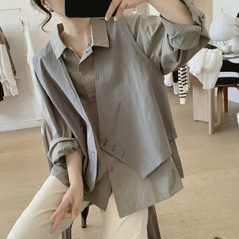 衬衣马甲女式洋气品质休闲显瘦设计长袖衬衫春游出行衣服女装上衣