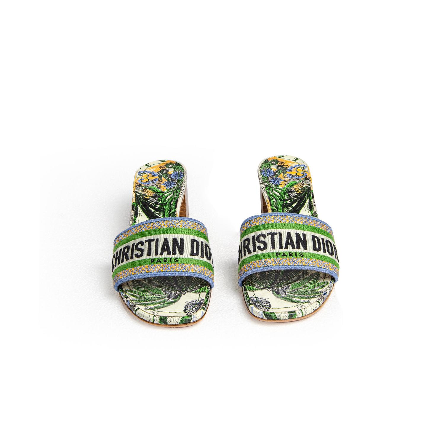 95新 Dior/迪奥 绿色休闲沙滩印花潮流拼色鞋拖厚跟39.5码  1211