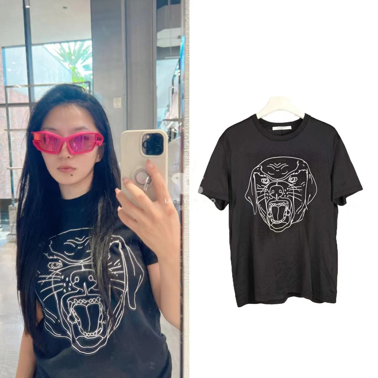 99新 Givenchy/纪梵希 休闲时尚素描白线条宽松T恤 尺码XL G1612