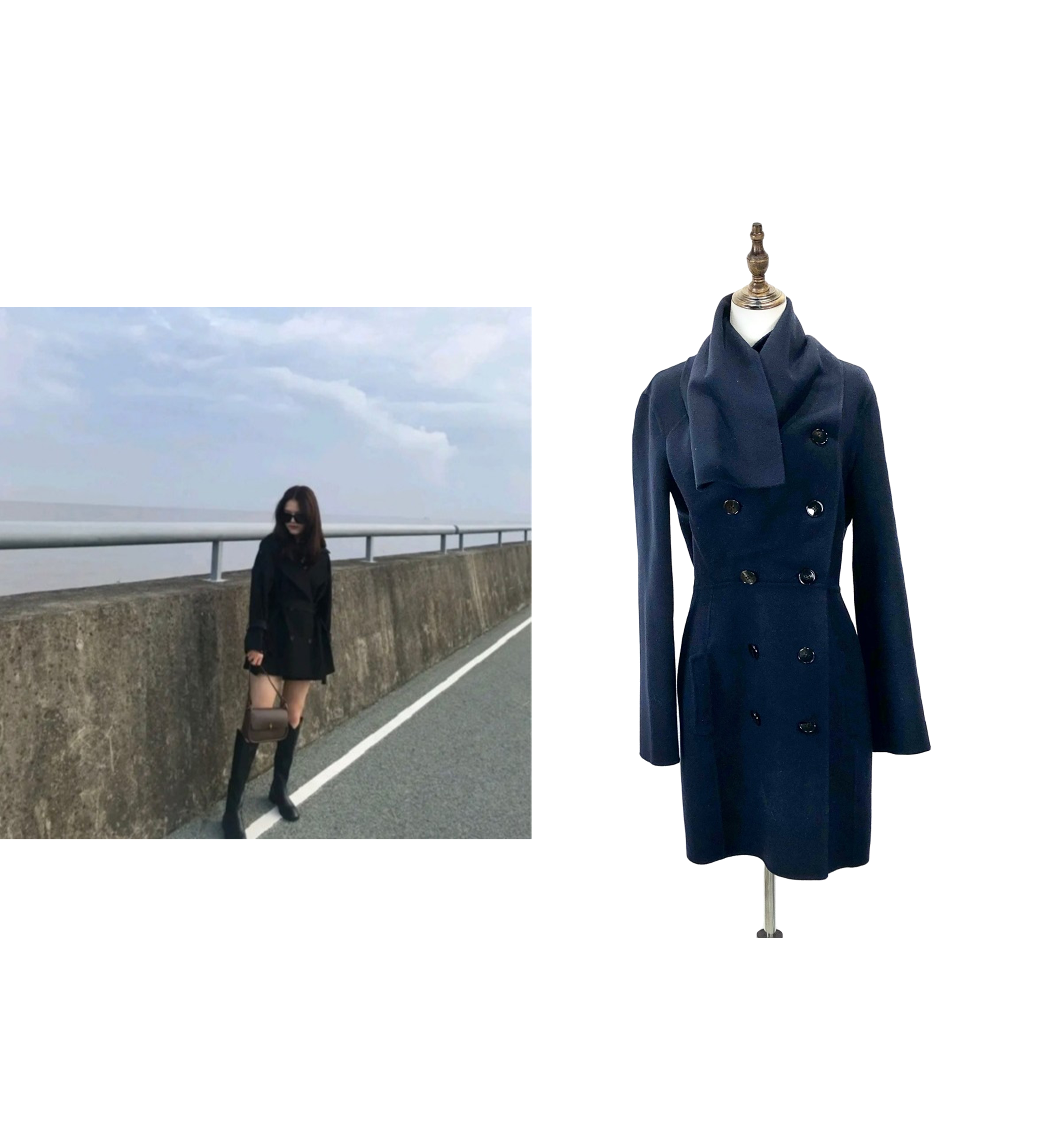 全新未使用 DIOR/迪奥 深蓝色双排扣气质羊绒毛呢大衣 38码 D1611