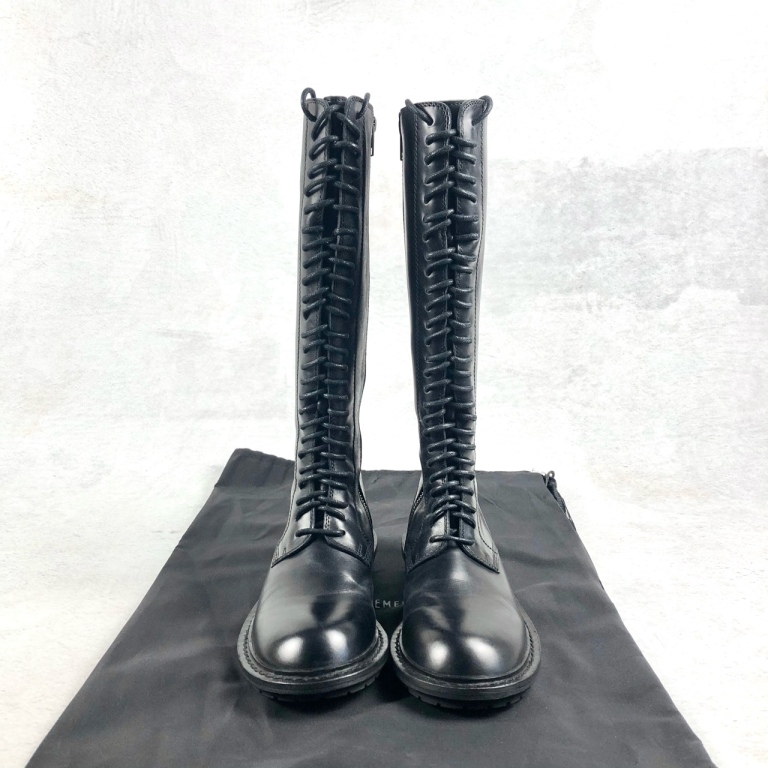 全新未使用  ANN DEMEULEMEESTER 黑色长筒皮靴37码 高37cm 2801