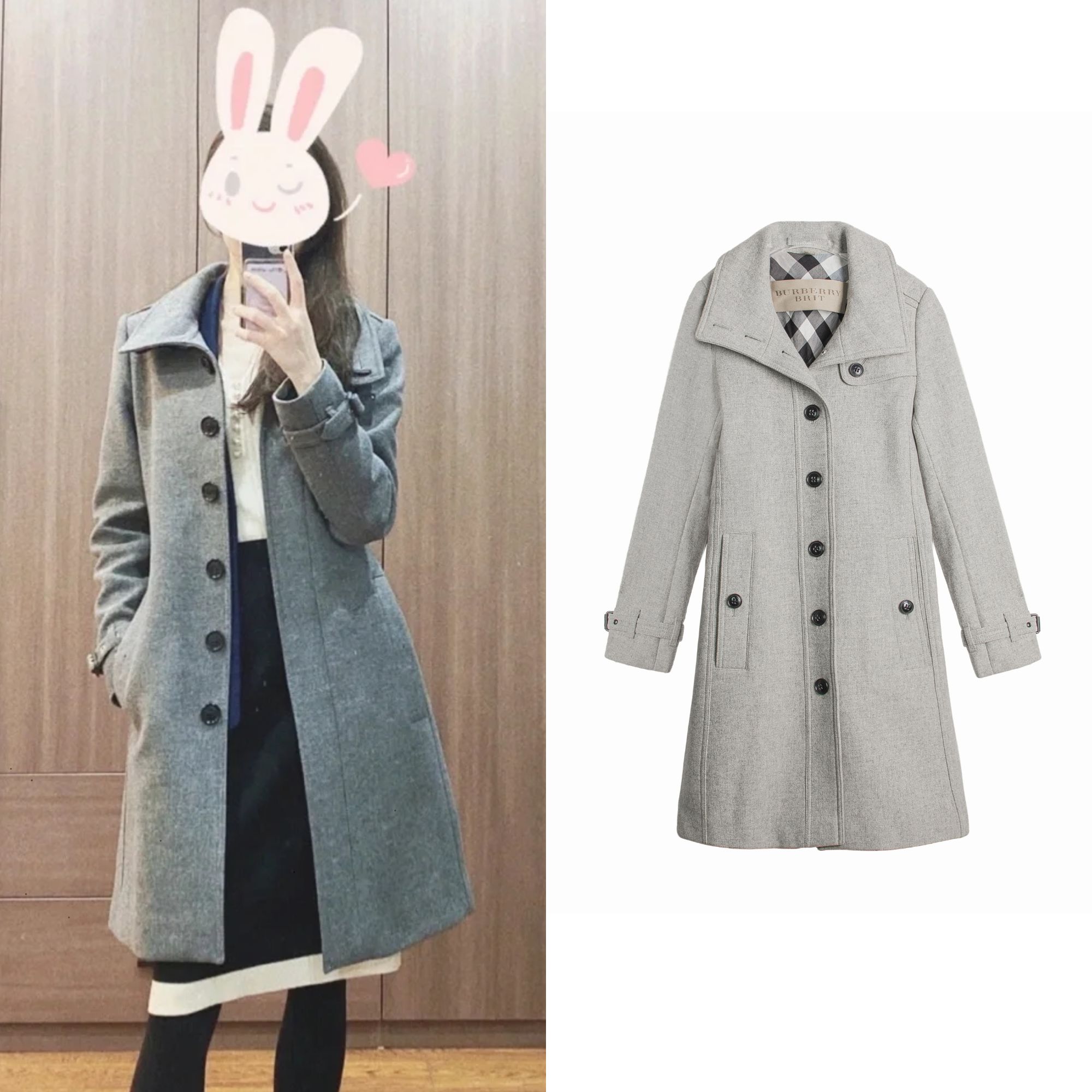 99新 BURBERRY/博柏利 女士秋冬气质休闲中长款羊毛毛呢大衣B2002