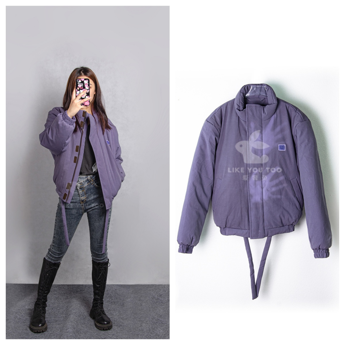 全新未使用 AcneStudios 冬爆款热敏感时尚休闲紫色短款棉服A0906