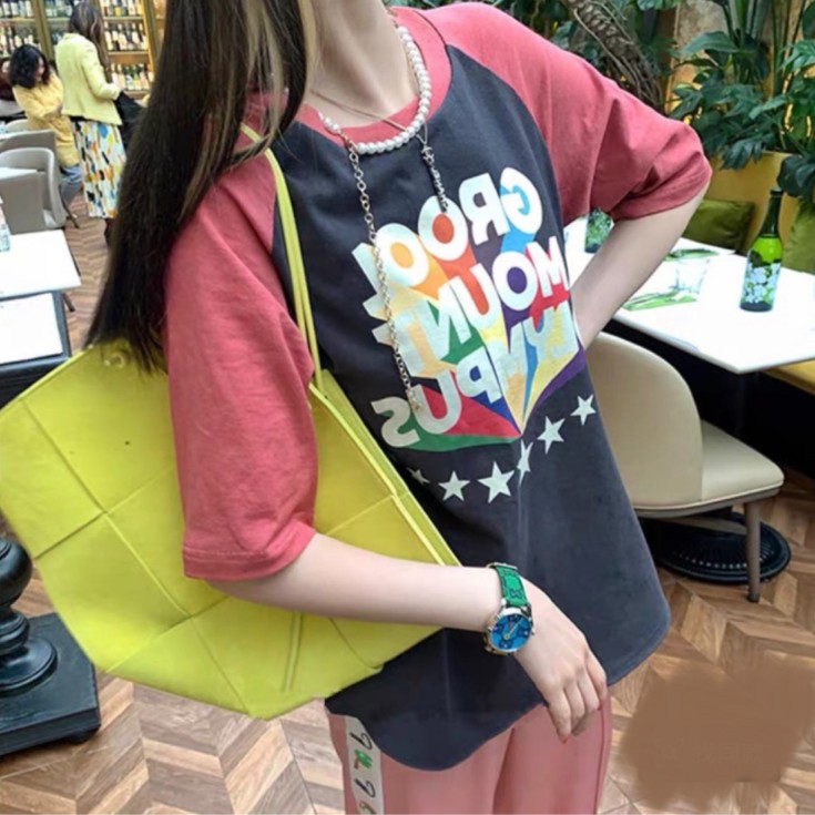 全新未使用 GUCCI/古驰 宽松T恤logo印花字母五角星女款黑色G2802