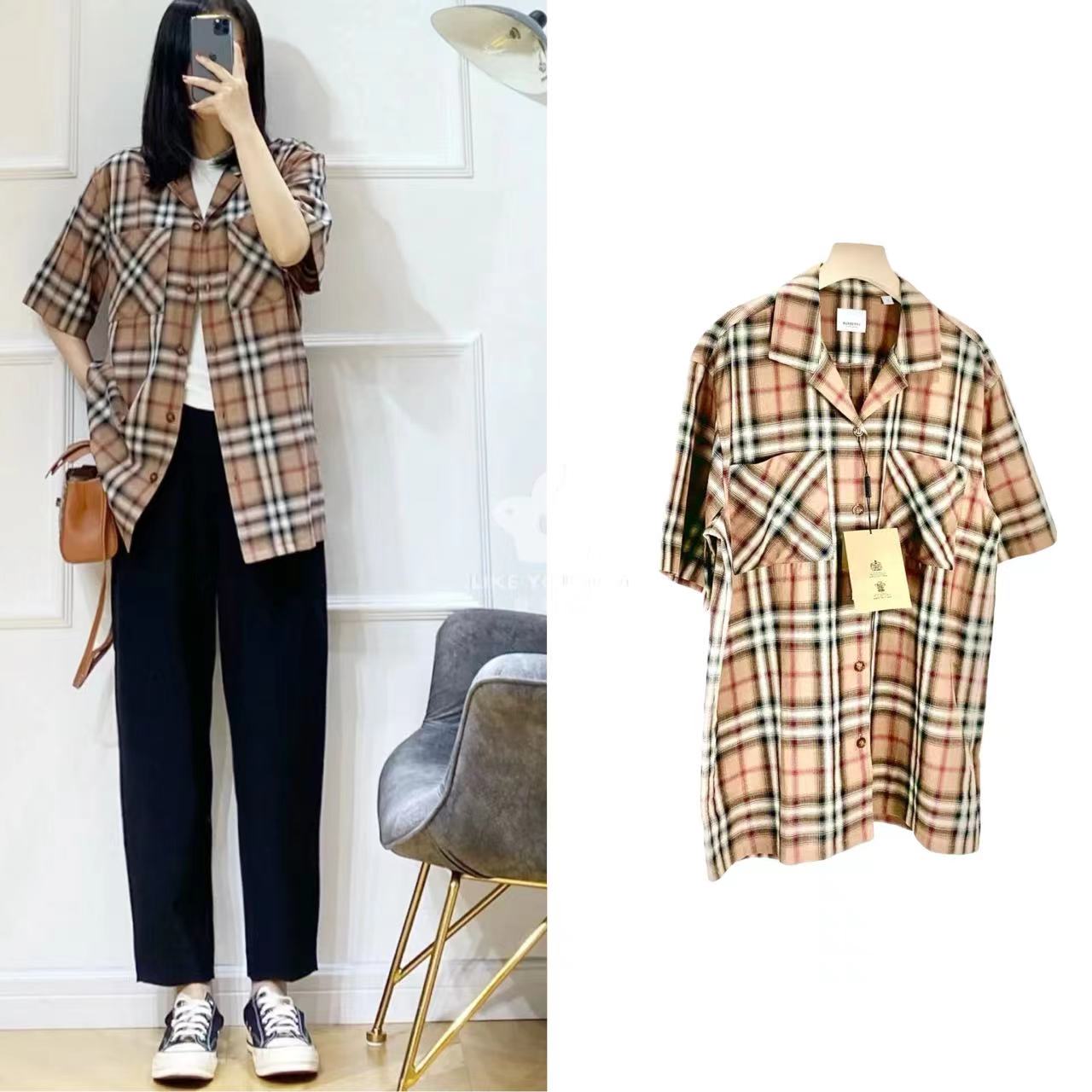 全新未使用 BURBERRY/博柏利 时尚短袖格子衬衫休闲尺码8 B2202 