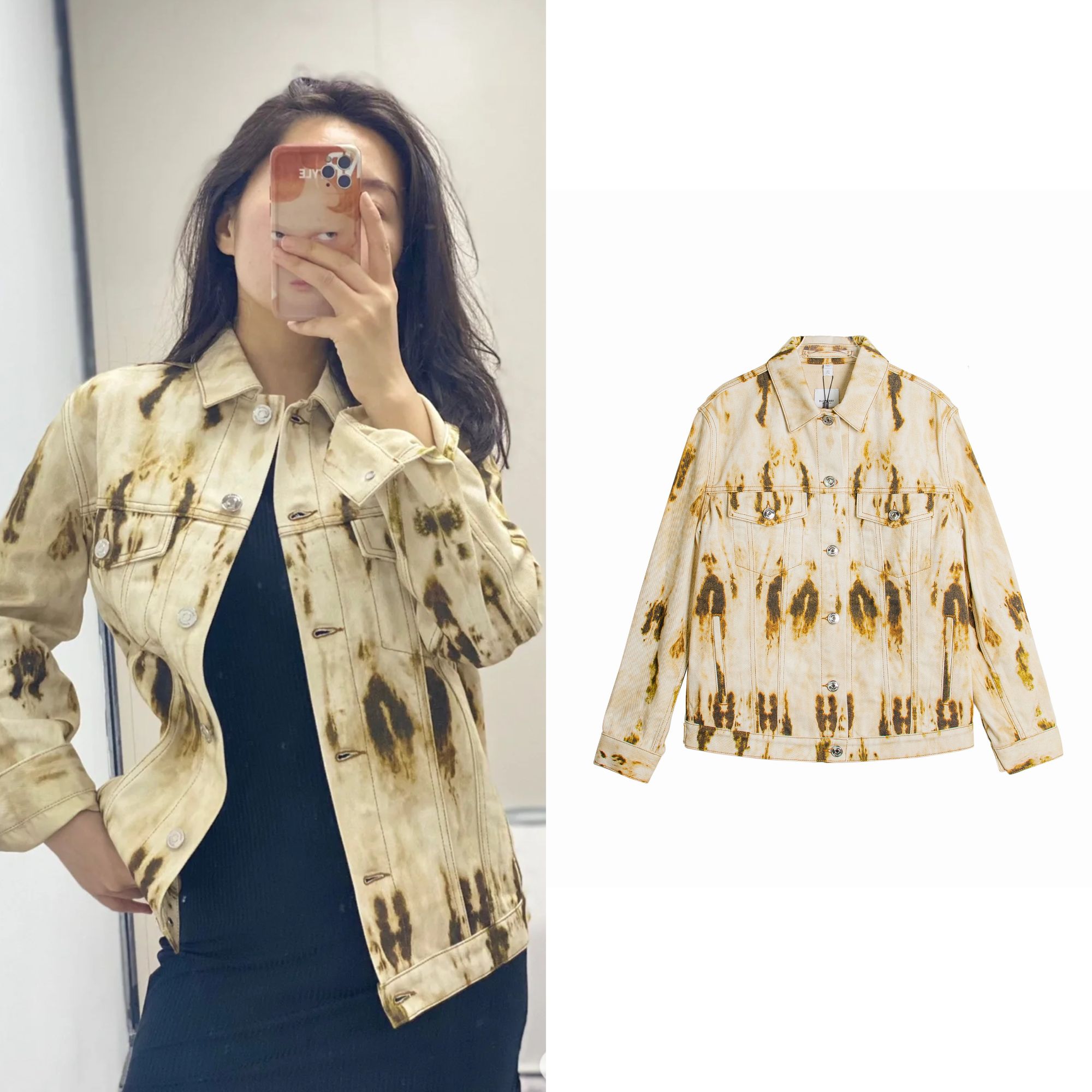 全新未使用 BURBERRY/博柏利 气质复古扎染百搭牛仔外套6码 B1303