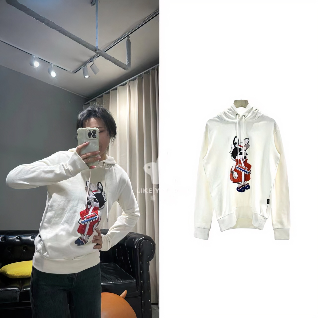 99新 MCM EDDIE KANG联名款兔子长袖宽松套头连帽卫衣尺码M M2408