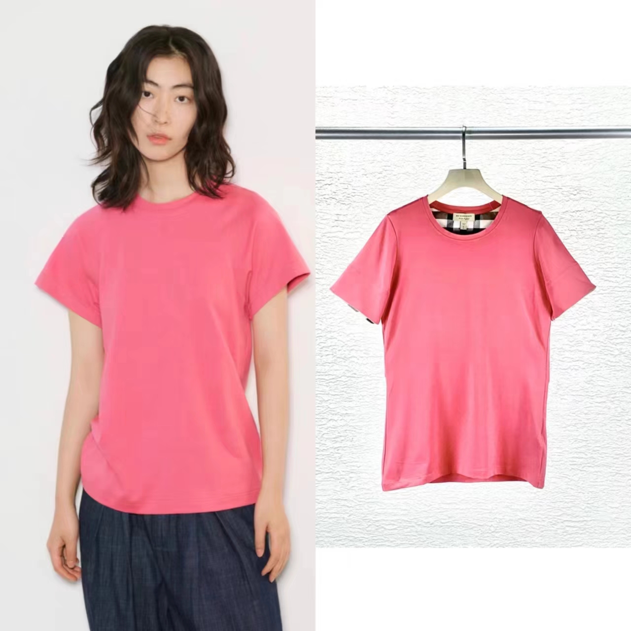 99新 BURBERRY/博柏利 粉色时尚舒适百搭简约短袖t恤尺码S B3101 