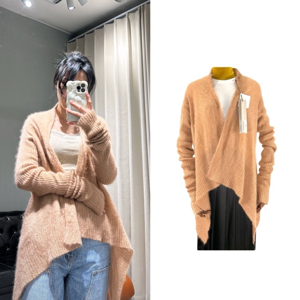 全新未使用 RICKOWENS 时尚休闲落日橘不规则针织开衫XL码 R2718 