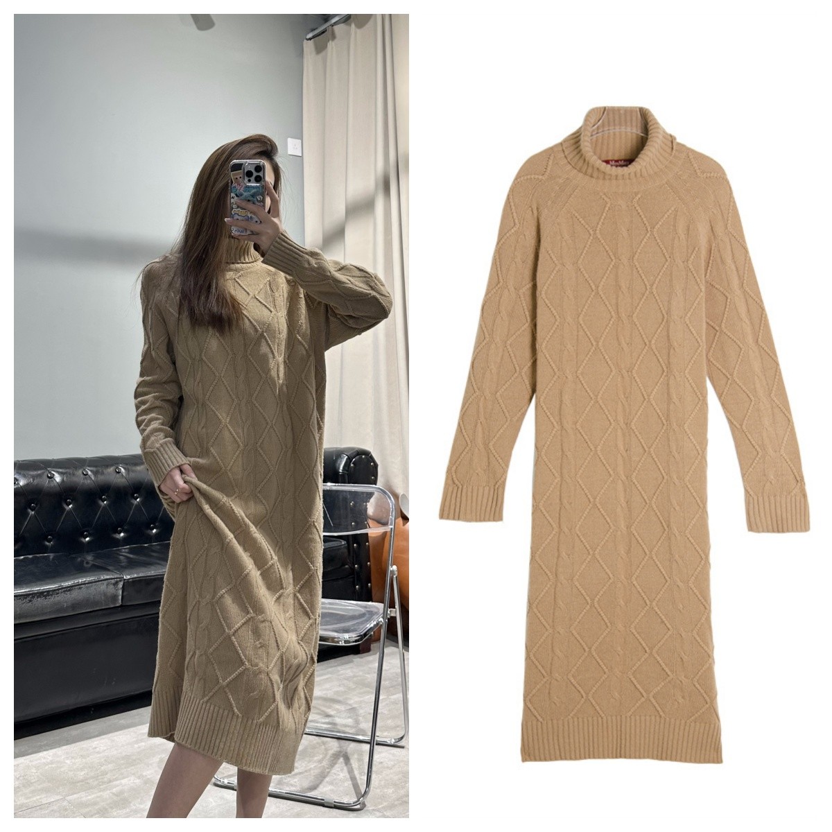 99新 MaxMara 气质高领针织长款休闲套头加厚打底连衣裙 S码M0208