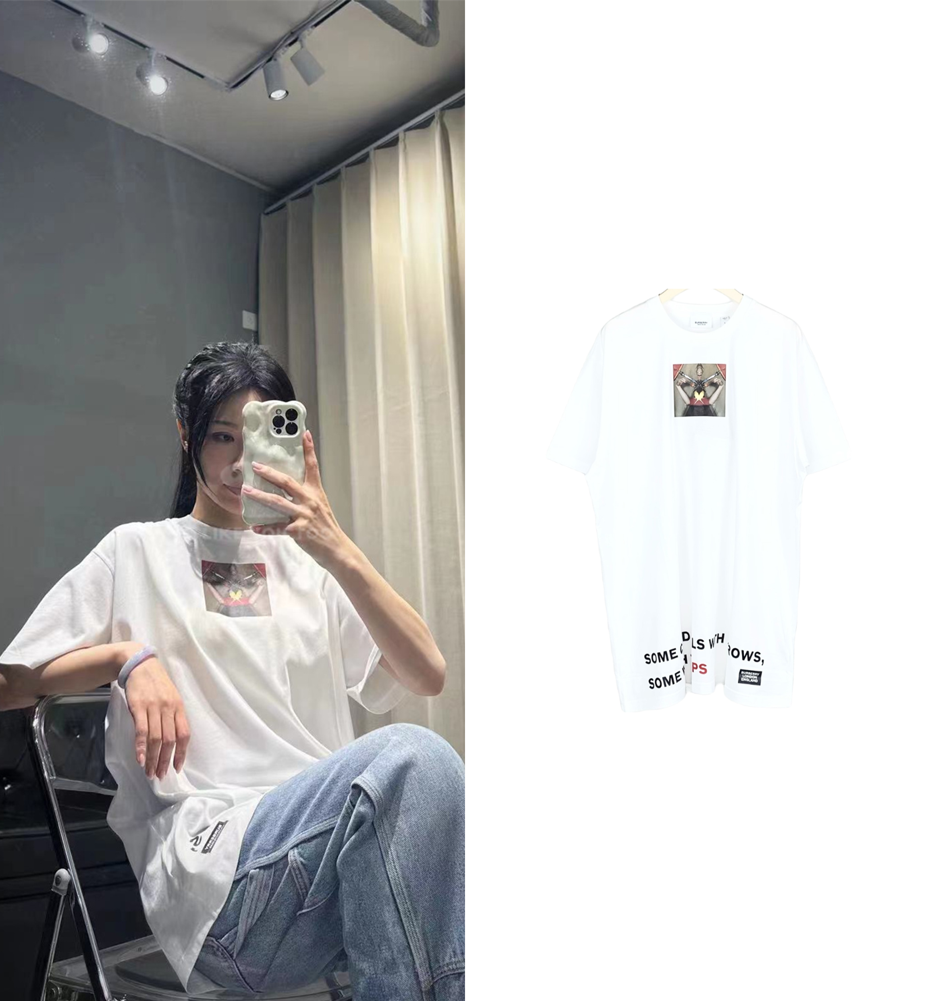 99新 BURBERRY/博柏利 纯棉时尚白色休闲宽松春夏短袖t恤 S B2221