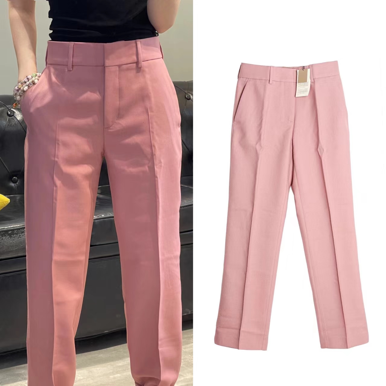 全新未使用 BURBERRY/博柏利 时尚高腰百搭春季纯色西装裤 B0703 