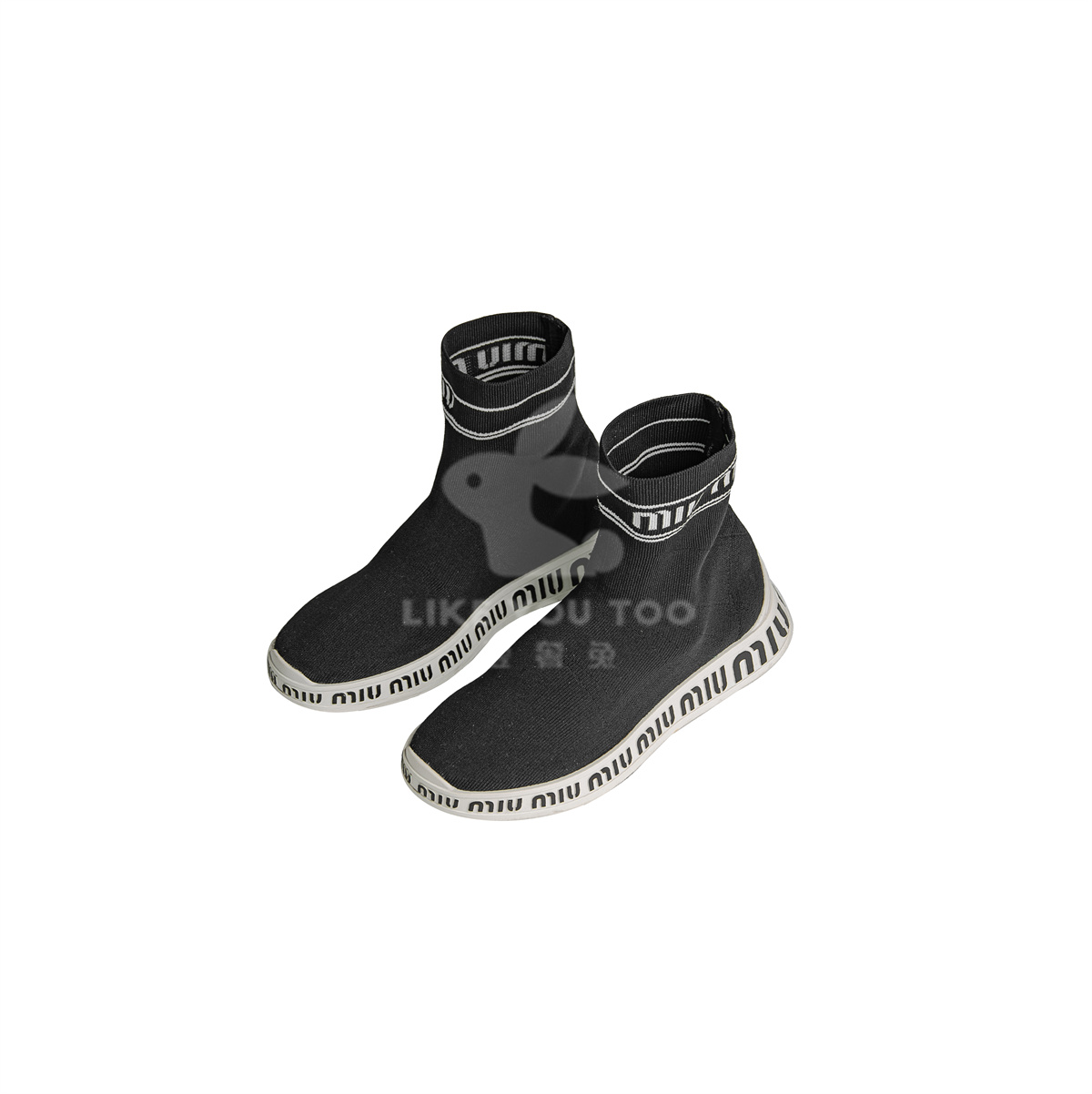 95新 MIU MIU/缪缪 黑色针织爆款运动侧边logo袜子鞋 36码 M1001 